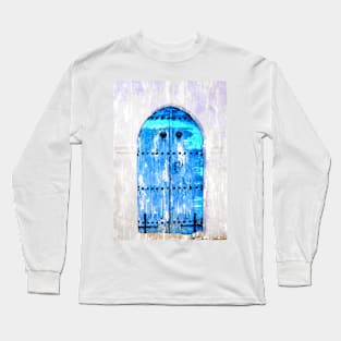 Old Wooden Door Painted Blue Long Sleeve T-Shirt